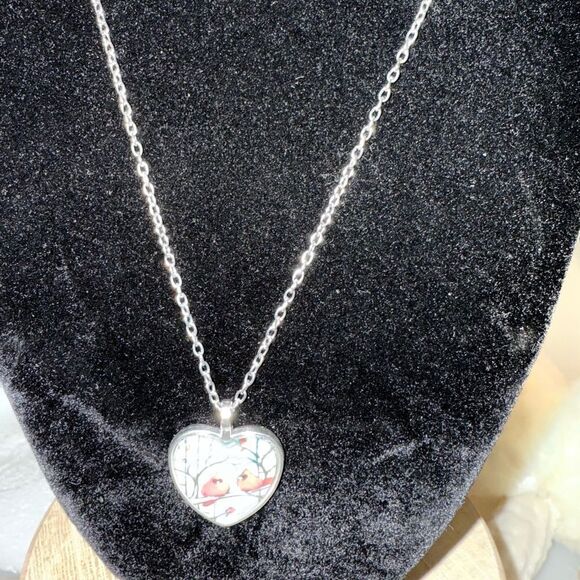 Silver and Red Heart Pendant Necklace with Sparkling Design - Picture 1 of 2